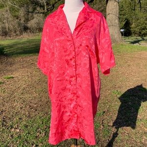 Miss Elaine Vintage Rose Pink Floral Button Up Sleep Shirt Nightgown Sz Medium